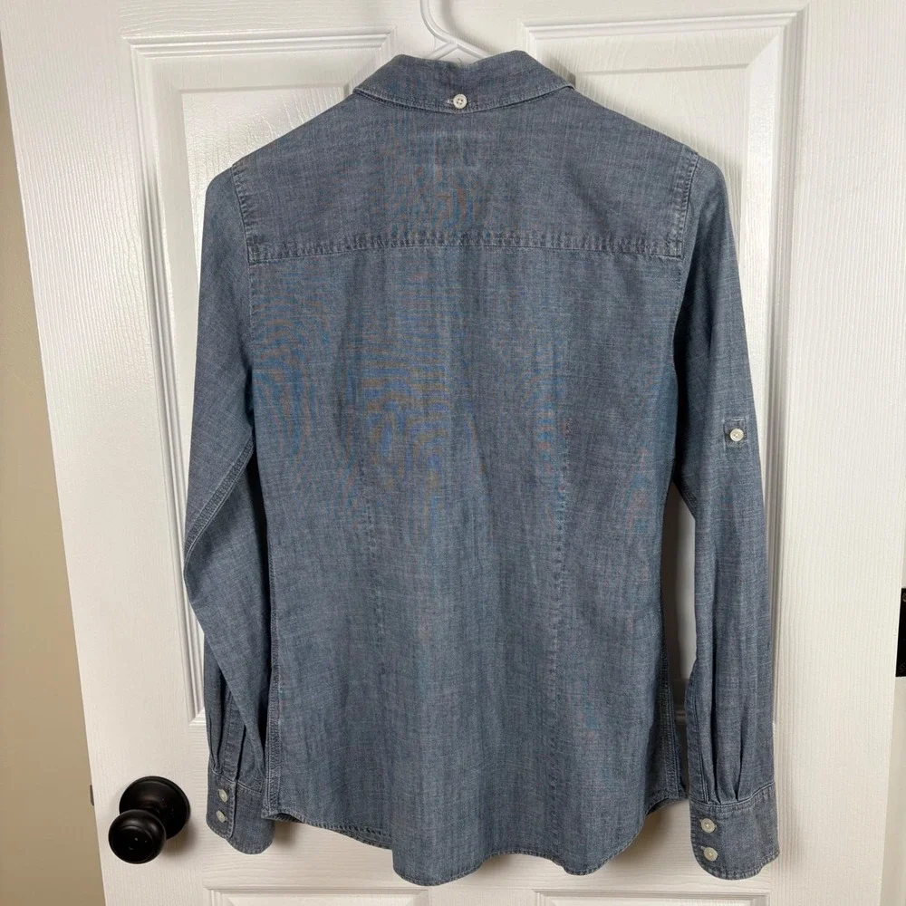 J. Crew Perfect Shirt Women's XS Blue Chambray Denim Cotton Button Down Utility
